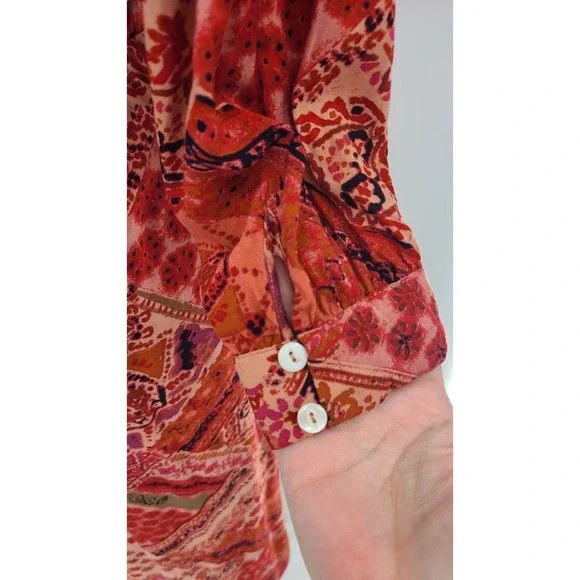 Free People Lennon Boho Maxi Wrap Dress Size XS Ruffle Long Sleeve Patchwork - Picture 11 of 12